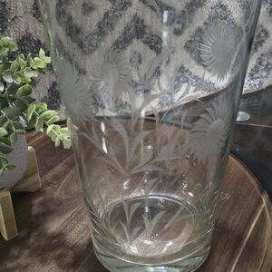 Elegant Clear Glass Vase with Floral Etching
